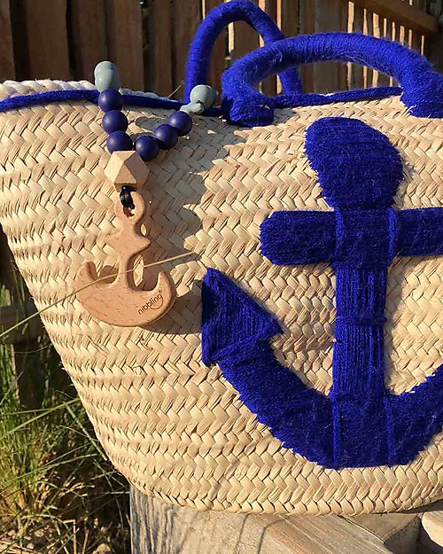Nibbling Teething Necklace Natural Range - Anchor Navy/Grey - Natural Wood and Food Grade Silicone Teething Necklaces