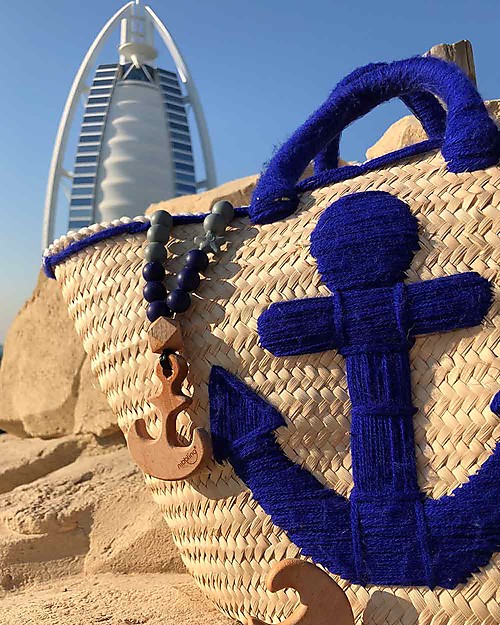 Nibbling Teething Necklace Natural Range - Anchor Navy/Grey - Natural Wood and Food Grade Silicone Teething Necklaces