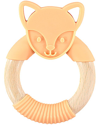 Nibbling Teething Ring - Orange - Flex the Fox - Natural Wood and Food Grade Silicone! Teethers