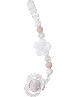 Nibbling Universal Dummy Clip - Flora Pearl White - 100% Food Grade Silicone and Breakaway Clasp! Dummies & Soothers
