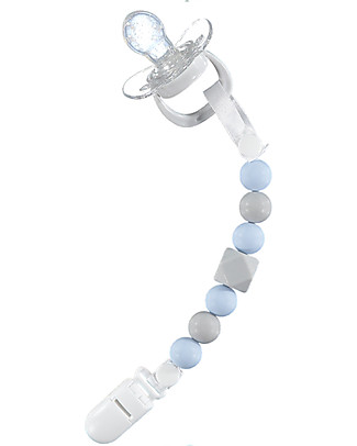 Nibbling Universal Dummy Clip - Geo Blue/Grey - 100% Food Grade Silicone and Breakaway Clasp! Dummies & Soothers