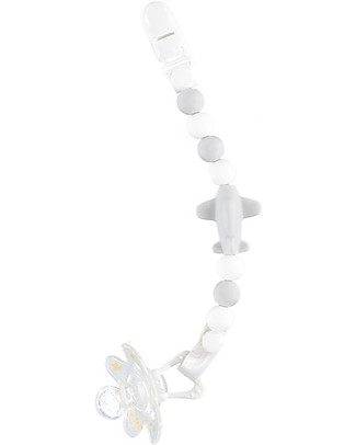 Nibbling Universal Dummy Clip - Jetset Grey - 100% Food Grade Silicone and Breakaway Clasp! Dummies & Soothers