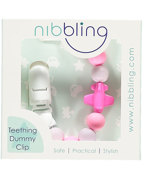Nibbling Universal Dummy Clip - Jetset Pink - 100% Food Grade Silicone and Breakaway Clasp! Pacifier Chains