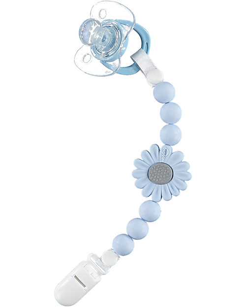 Nibbling Universal Dummy Clip - Petal Baby Blue - 100% Food Grade Silicone and Breakaway Clasp! Pacifier Chains