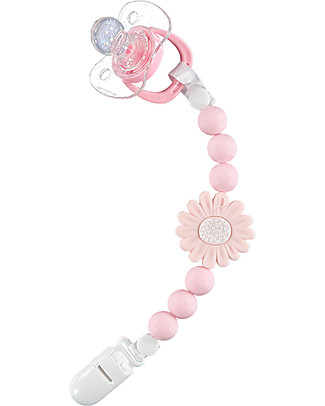 Nibbling Universal Dummy Clip - Petal Pink - 100% Food Grade Silicone and Breakaway Clasp! Dummies & Soothers