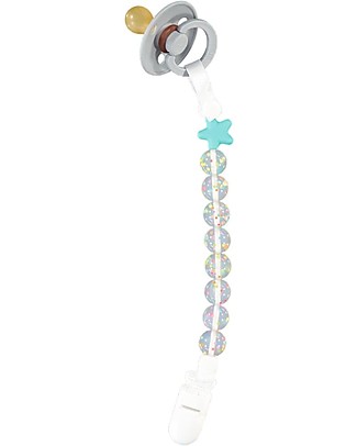 Nibbling Universal Dummy Clip - Pluto Aqua - 100% Food Grade Silicone and Breakaway Clasp! Dummies & Soothers