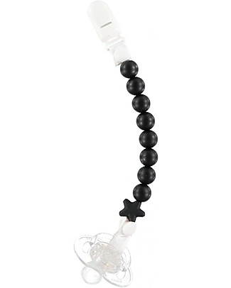 Nibbling Universal Dummy Clip - Pluto Black - 100% Food Grade Silicone and Breakaway Clasp! Dummies & Soothers