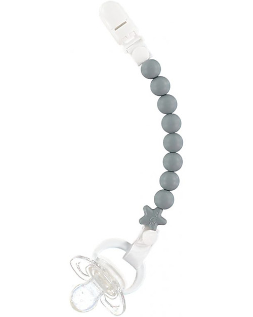 Nibbling Universal Dummy Clip - Pluto Grey - 100% Food Grade Silicone and Breakaway Clasp! Pacifier Chains