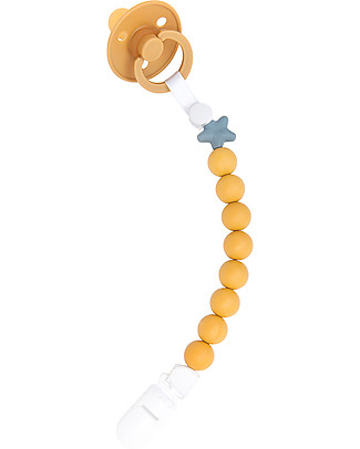 Nibbling Universal Dummy Clip - Pluto Mustard - 100% Food Grade Silicone and Breakaway Clasp! Dummies & Soothers