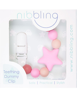 Nibbling Universal Dummy Clip - Stellar Pink - 100% Food Grade Silicone and Breakaway Clasp! Dummies & Soothers