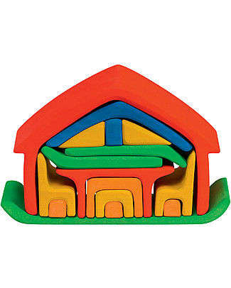 NICToys All-in house Construction set - 17 pieces - Red - 100% FSC Wood Wooden Stacking Toys