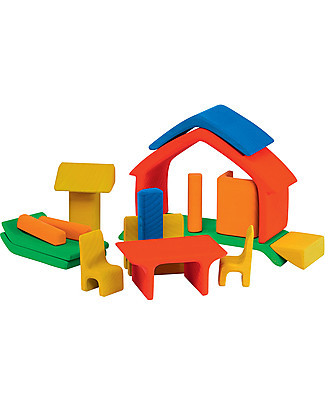 NICToys All-in house Construction set - 17 pieces - Red - 100% FSC Wood Wooden Stacking Toys