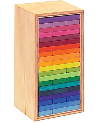 NICToys Building Tower Construction set with box - 60 pieces - Rainbow - 100% FSC Wood Wooden Blocks & Construction Sets