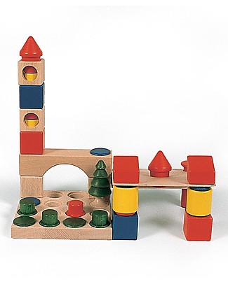 NICToys Construction Set - 44 pieces - Multicolor - 100% FSC Wood Wooden Blocks and Construction Sets