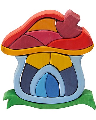 NICToys Mushroom house Construction set - 16 pieces - Multicolor - 100% FSC Wood Wooden Stacking Toys