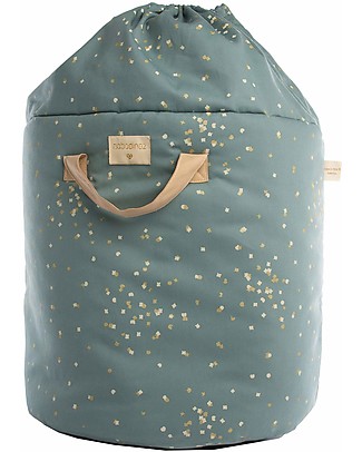 Nobodinoz Bamboo Toy Bag Large - Gold confetti/Magic green - Organic Cotton Toy Storage Boxes