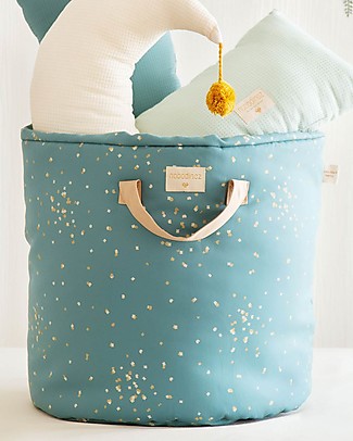 Nobodinoz Bamboo Toy Bag Large - Gold confetti/Magic green - Organic Cotton Toy Storage Boxes