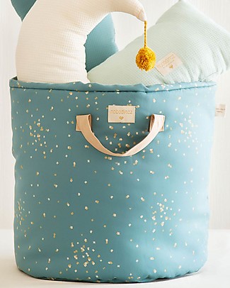 Nobodinoz Bamboo Toy Bag Small - Gold Confetti/Magic green - Organic Cotton Toy Storage Boxes
