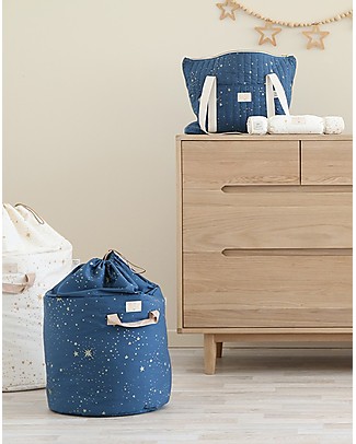 Nobodinoz Bamboo Toy Bag Small - Gold Stella/Night Blue - Organic cotton Toy Storage Boxes