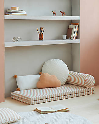 Nobodinoz Bebop Foldable Mattress and Playmat - Taupe/Natural Stripes - 100x100 cm - Organic Cotton Playmats
