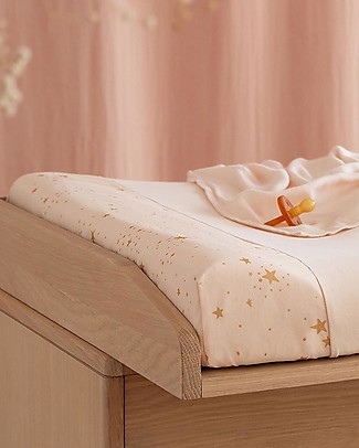 Nobodinoz Calma Changing Mat & Cover, Gold Stella/Dream Pink - 70x50x10 cm - Organic Cotton Changing Tables