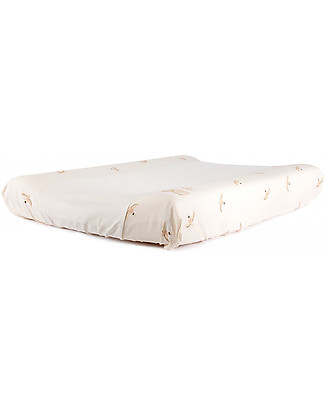 Nobodinoz Calma Changing Mat & Cover, Nude Haiku Birds/Natural - 70x50x10 cm - Organic Cotton Changing Mats And Covers