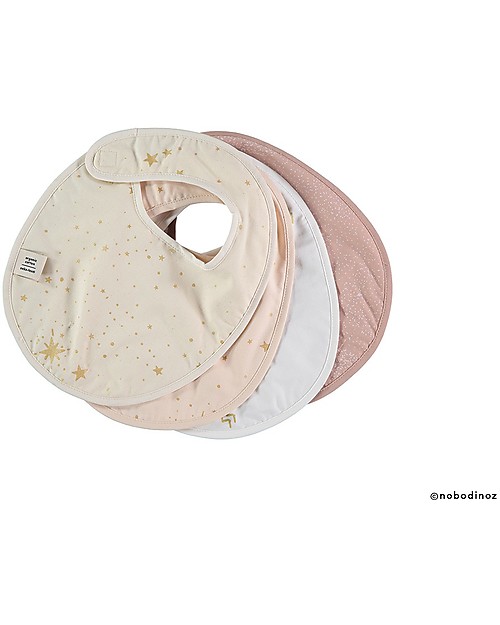 Nobodinoz Candy Round Bib, Gold Stella/Dream Pink - Water-repellent Organic Cotton Waterproof Bibs