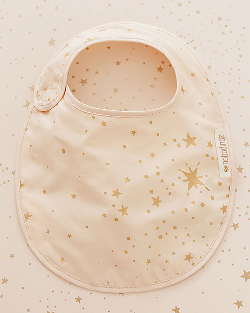 Nobodinoz Candy Round Bib, Gold Stella/Dream Pink - Water-repellent Organic Cotton Waterproof Bibs