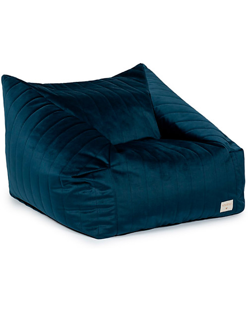 Nobodinoz Chelsea Velvet Beanbag - Night Blue - 72x75x42 cm - Eco-Velvet from 100% Recycled Fibres Pouf