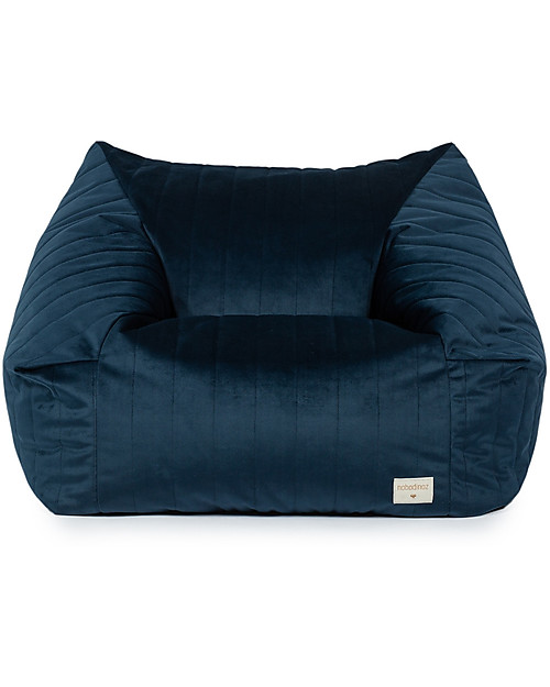 Nobodinoz Chelsea Velvet Beanbag - Night Blue - 72x75x42 cm - Eco-Velvet from 100% Recycled Fibres Pouf