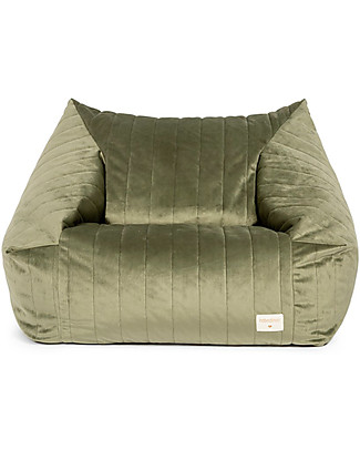 Nobodinoz Chelsea Velvet Beanbag - Olive Green - 72x75x42 cm - Eco-Velvet from 100% Recycled Fibres Cushions