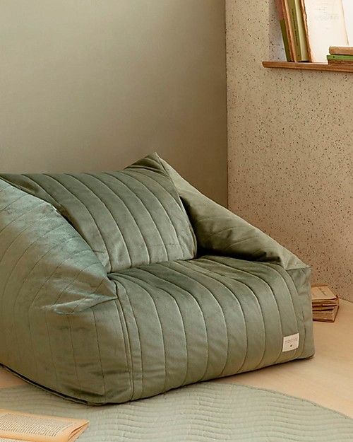 Nobodinoz Chelsea Velvet Beanbag - Olive Green - 72x75x42 cm - Eco-Velvet from 100% Recycled Fibres Pouf