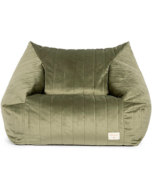 Nobodinoz Chelsea Velvet Beanbag Olive Green 72x75x42 cm Eco Velvet from 100 Recycled Fibres unisex bambini