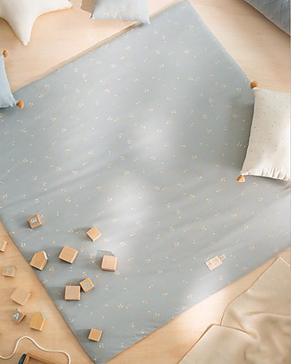Nobodinoz Colorado Square Playmat - Willow Soft Blue -100x100 cm - Organic Cotton Playmats