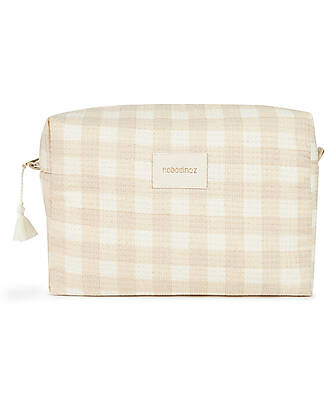 Nobodinoz Diva Waterproof Beauty Case - Ivory Checks - 16x25x10 cm - Organic Cotton Makeup Bags and Pouches