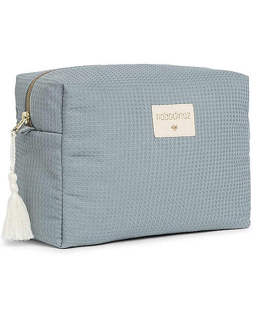 Nobodinoz Diva Waterproof Beauty Case - Stone Blue - 16x25x10 cm - Organic Cotton Makeup Bags and Pouches