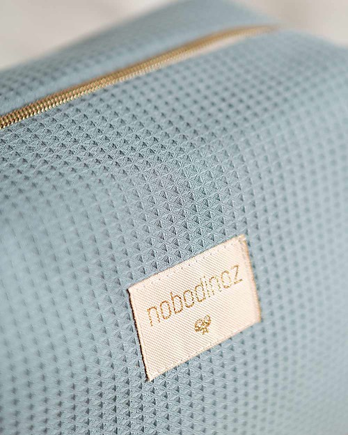 Nobodinoz Diva Waterproof Beauty Case - Stone Blue - 16x25x10 cm - Organic Cotton Makeup Bags and Pouches