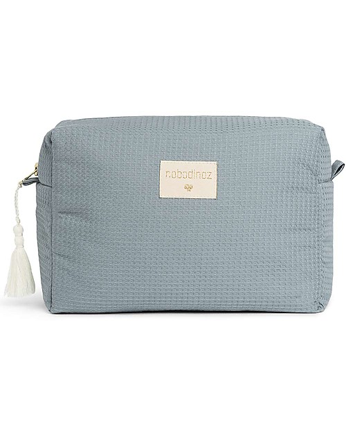 Nobodinoz Diva Waterproof Beauty Case - Stone Blue - 16x25x10 cm - Organic Cotton Makeup Bags and Pouches