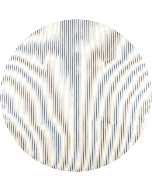 Nobodinoz Fluffy Round Playmat - Blue/Natural Stripes - 110x6 cm - Organic Cotton Padded Playmats