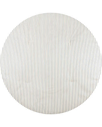 Nobodinoz Fluffy Round Playmat - Blue/Natural Stripes - 110x6 cm - Organic Cotton Padded Playmats
