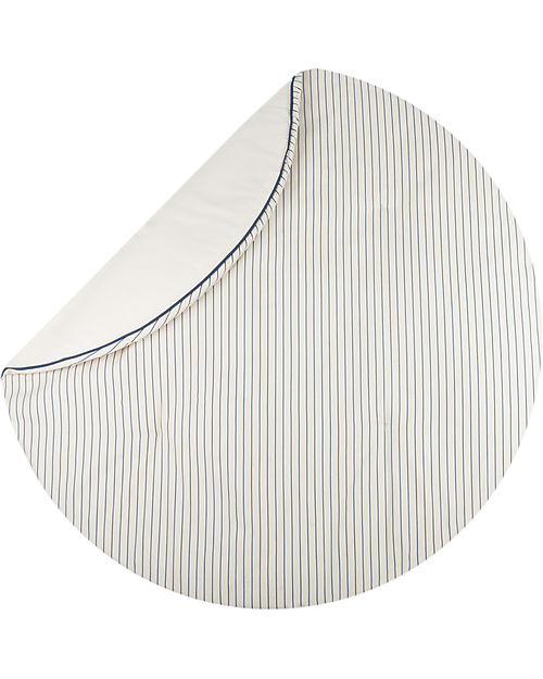 Nobodinoz Fluffy Round Playmat - Blue/Natural Stripes - 110x6 cm - Organic Cotton Padded Playmats