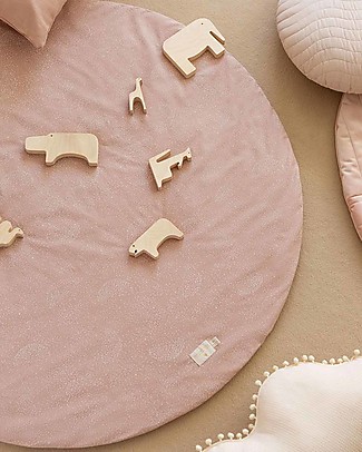Nobodinoz FullMoon Small Round Playmat, White Bubble/Misty Pink - 105 cm - Organic cotton Carpets