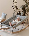 Nobodinoz Growing Green Baby Bouncer - Beech Wood + Baby Bouncer Cover - White Gatsby/Green Organic Cotton Bouncers