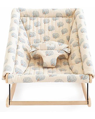 Nobodinoz Growing Green Baby Bouncer - Beech Wood + Cover - Blu Gatsby/Cream Organic Cotton Bouncers