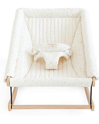 Nobodinoz Growing Green Baby Bouncer - Beech Wood + Cover - Honey Dots/Natural Organic Cotton Bouncers