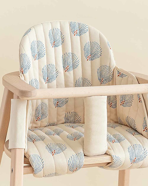 Nobodinoz Growing Green High Chair Cushion - Blue Gatsby/Cream - Organic Cotton Accessories for High Chairs