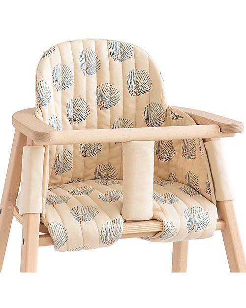 Nobodinoz Growing Green High Chair Cushion - Blue Gatsby/Cream - Organic Cotton Accessories for High Chairs