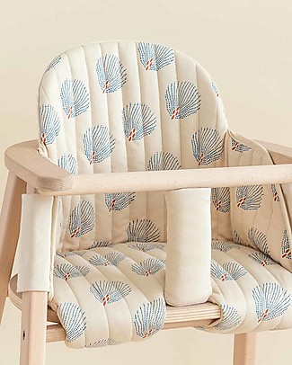 Nobodinoz Growing Green High Chair Cushion - Blue Gatsby/Cream - Organic Cotton High Chairs