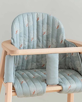 Nobodinoz Growing Green High Chair Cushion - White Gatsby/Antique Green - Organic Cotton High Chairs