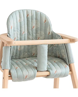 Nobodinoz Growing Green High Chair Cushion - White Gatsby/Antique Green - Organic Cotton High Chairs